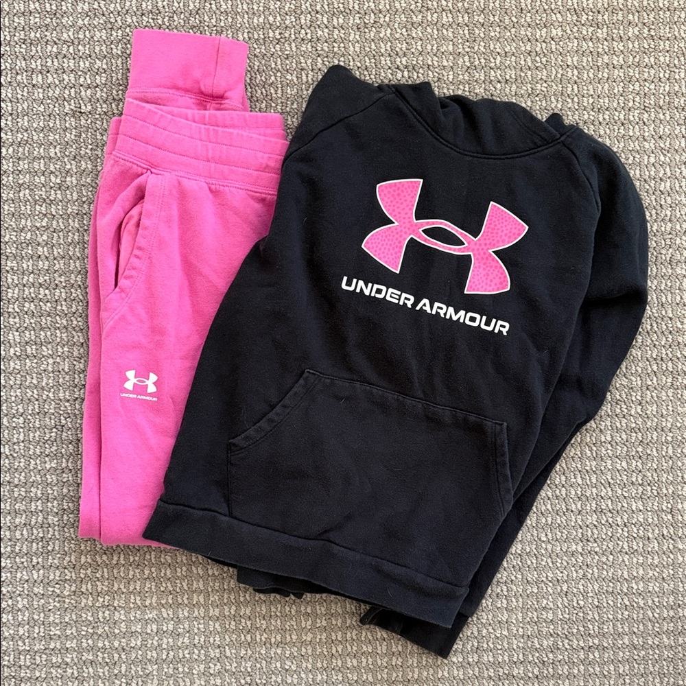 Under Armour Black Hoodie and Pink Sweatpants Set